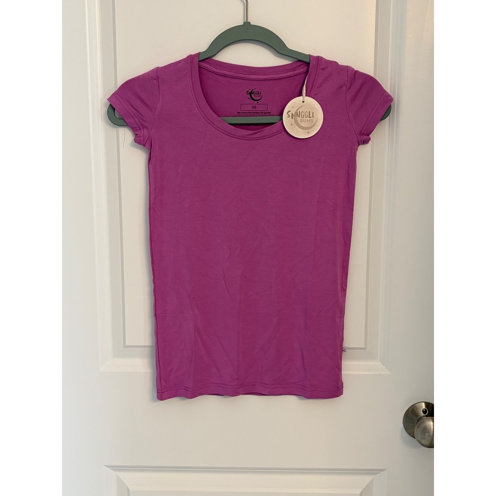Snuggle Bums XS Purple Bamboo Spandex Short Sleeve Scoop Neck Tee Top